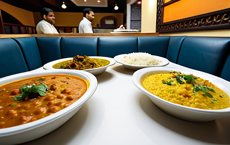 A Colorful Indian Feast**

"A table laden with a vibrant assortment of Indian dishes: dal, biryani, various curries, naan bread, and lassi. Focus on the textures and colors of the food. Set in a well-lit, family-friendly restaurant. Fully clothed patrons are visible in the background, enjoying their meals. Professional food photography, high quality, perfect lighting, safe for work, appropriate content, fully clothed, professional, modest."

**