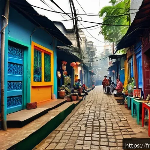 Home 17 콜카타의 예술과 문학 중심지 - A vibrant street scene on Sudder Street in Kolkata, showcasing small alternative art galleries with ...